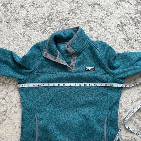 LL Bean Women’s Sweater Fleece Pullover Teal Snap Neck Outdoor Small Petite - Picture 6 of 7
